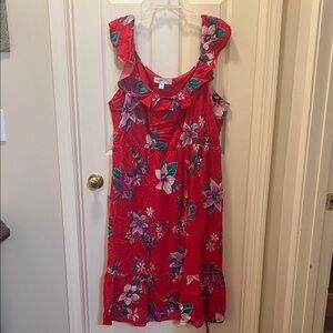Old Navy Red and Purple Floral Midi Dress